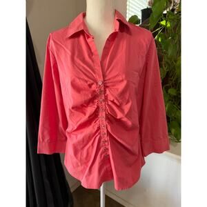 New York & Company Ruched Button-Down Blouse (Size L)